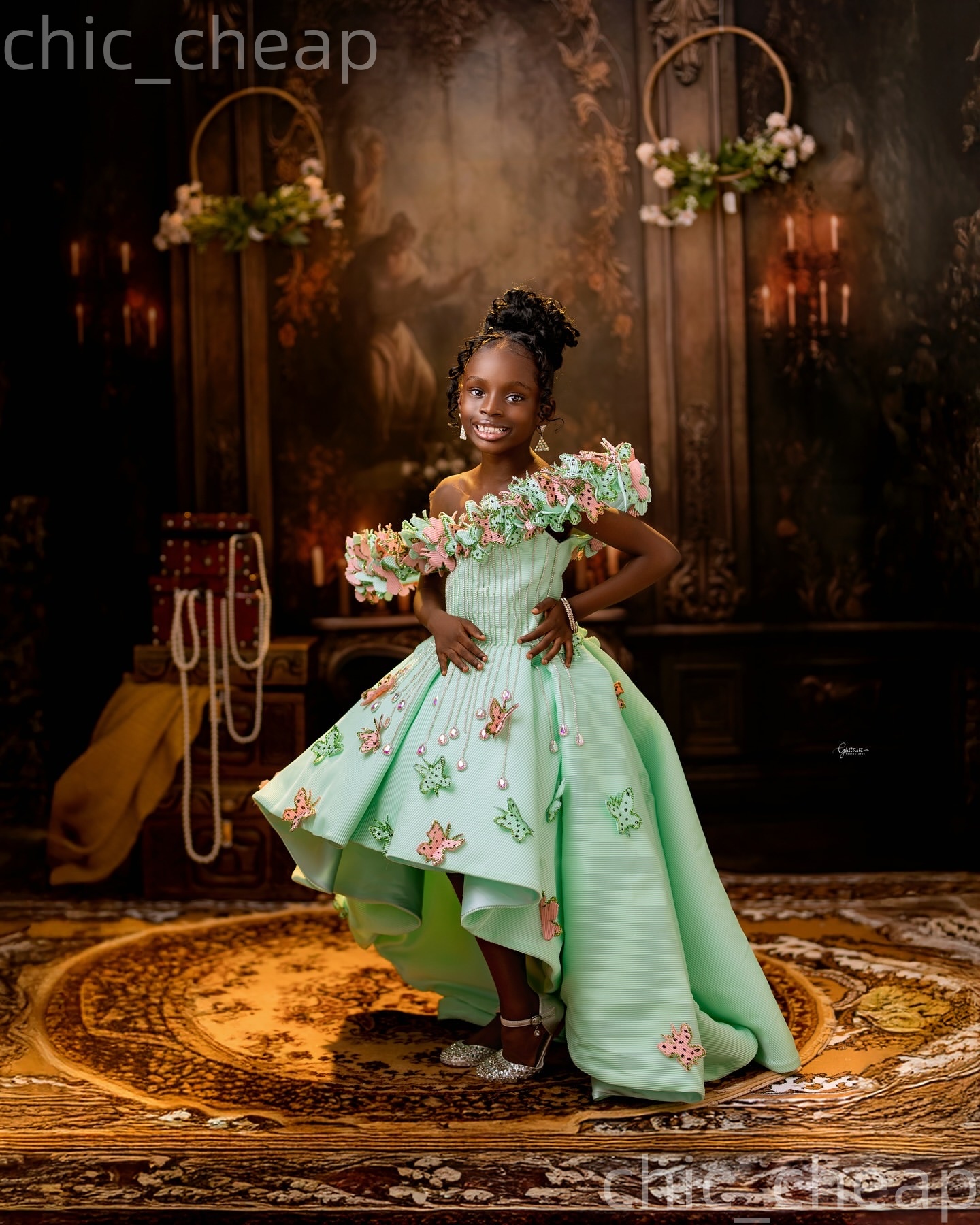 2026 Mint A-line Flower Girl Dresses Crystals Flowers Hi-Lo Satin Sheer Neck Little Girl Christmas Peageant Birthday Christening Tutu Dress Gowns ZJ42