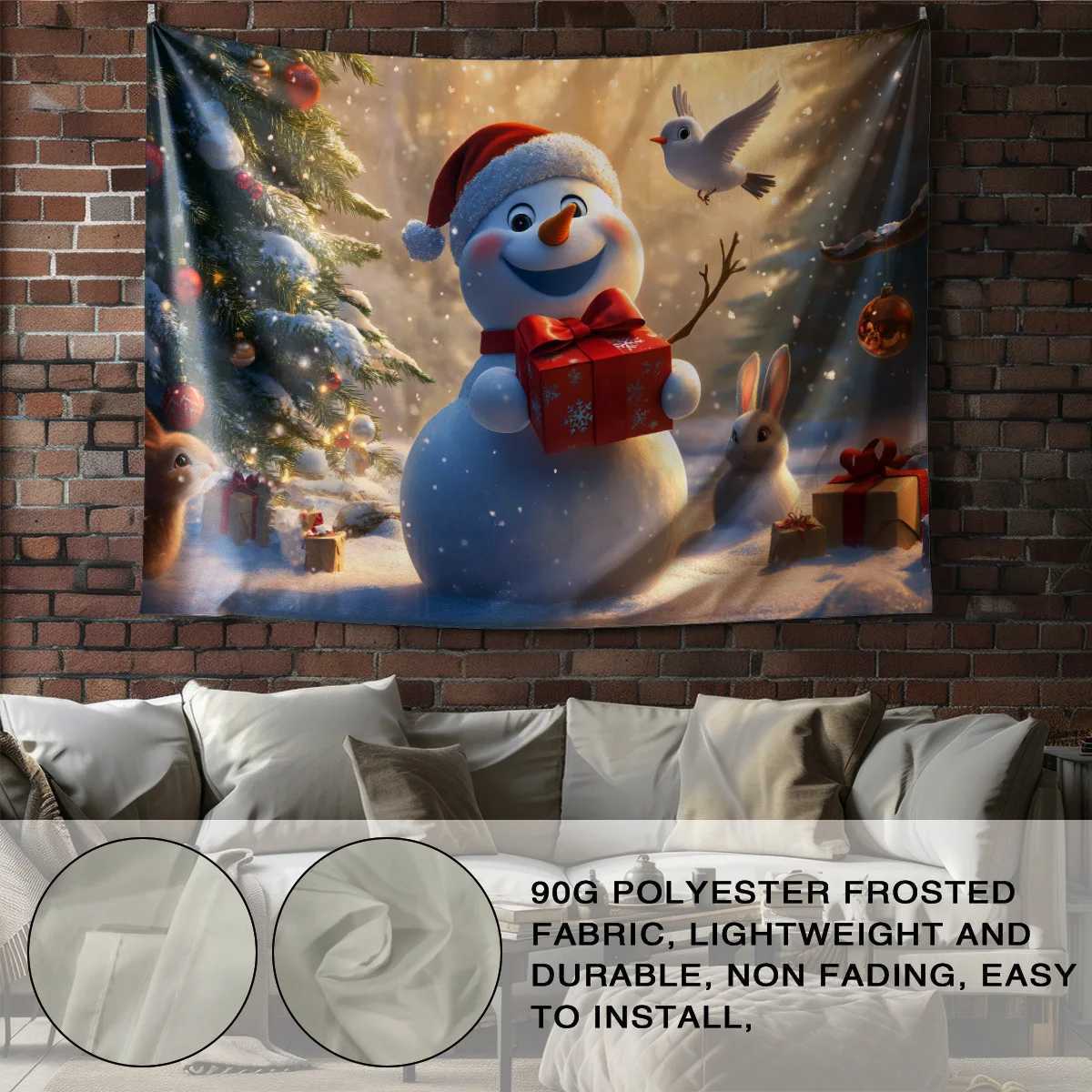 1pc Christmas Snowman Printed Tapestry Multi Size Living Room Bedroom Wall Decoration Machine Washable Background ClothM251125