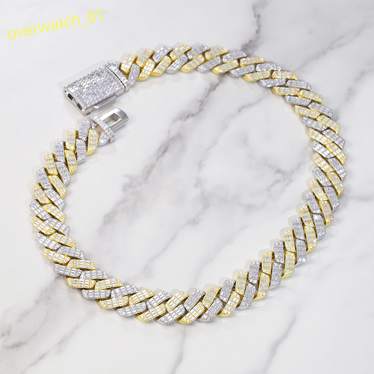 Solid Silver 19mm Wide GRA Baguettes Moissanite Diamond Cuban Link Chain for Mens Rapper Hip Hop Necklace
