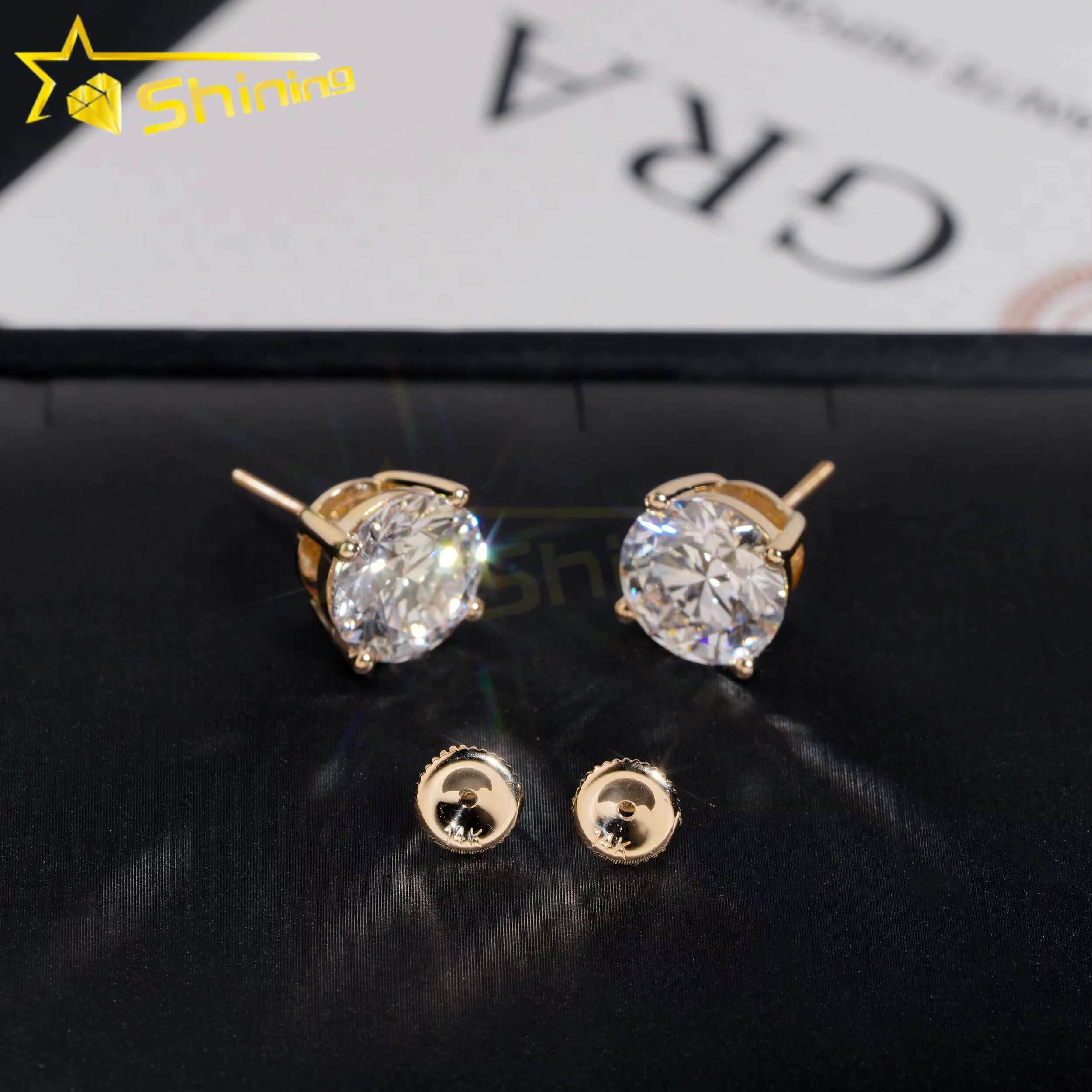 Gold Moissanite Earrings Fine Jewelry 10K 14K Real Gold D Color Moissanite Solitaire Lab Diamond Stud Earrings Screw Back