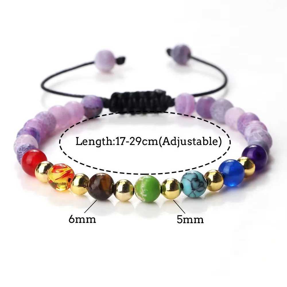 New Budda 7 Chakra Natural Stone Braided Bracelet 6mm Black Gallstone Black Line Lava Beads Bangle Chain Adjustable Jewelry Gift J251125