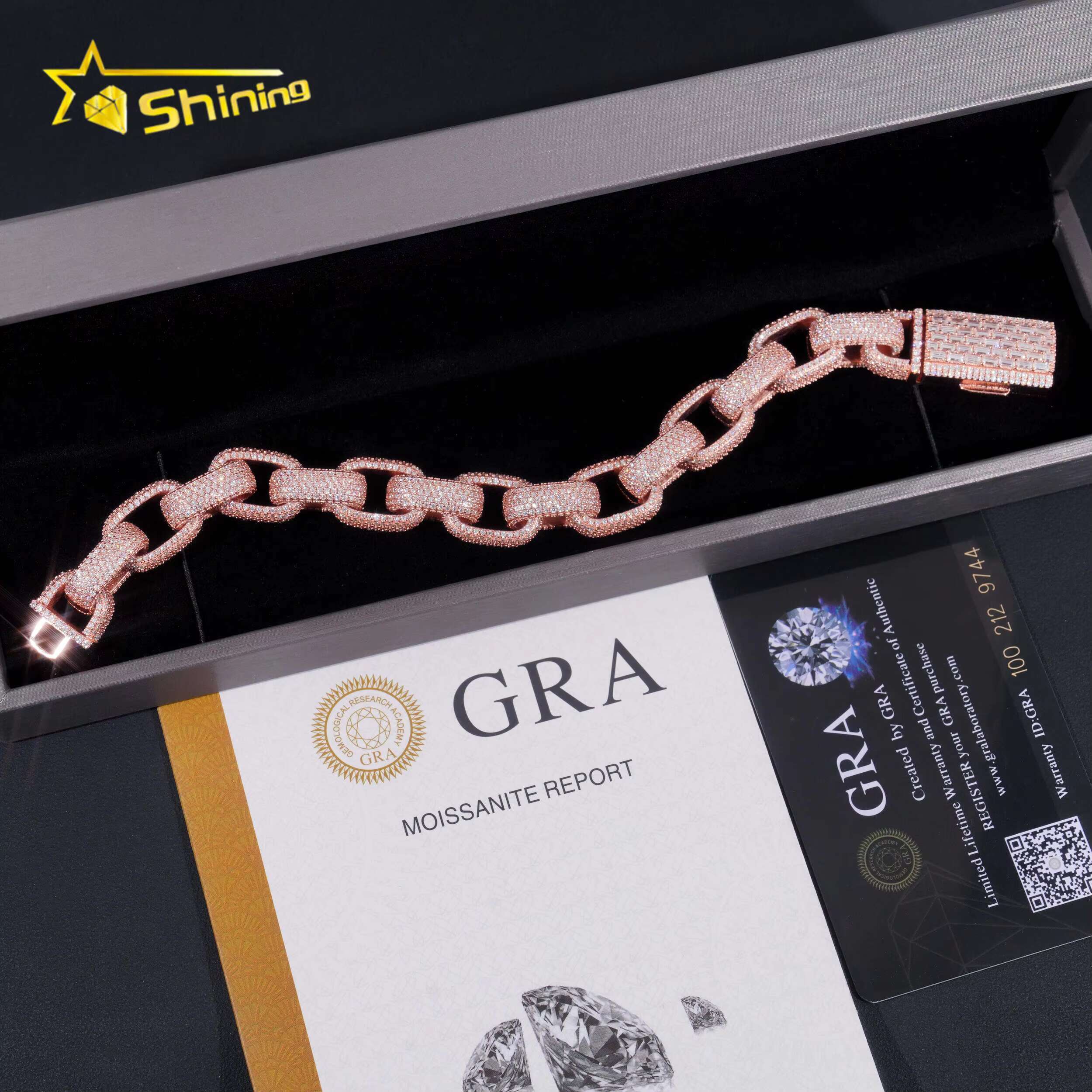 Silver 925 Gold Plated 13MM Pass Diamond Tester Hip Hop Jewelry Custom VVS Moissanite Cuban Link Chain Bracelet Men Jewelry