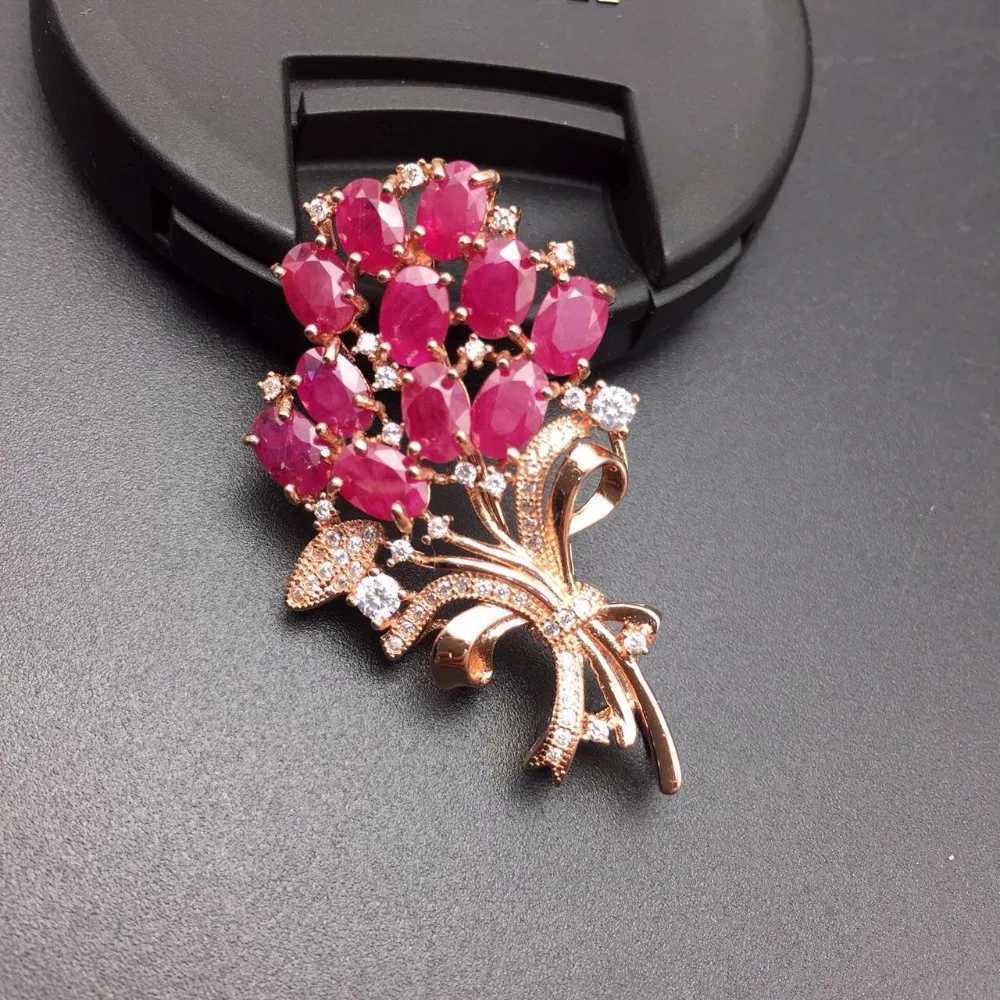 Natural ruby brooch dual-use style can be used as a pendant 925 silver precious ruby natural stone J251125
