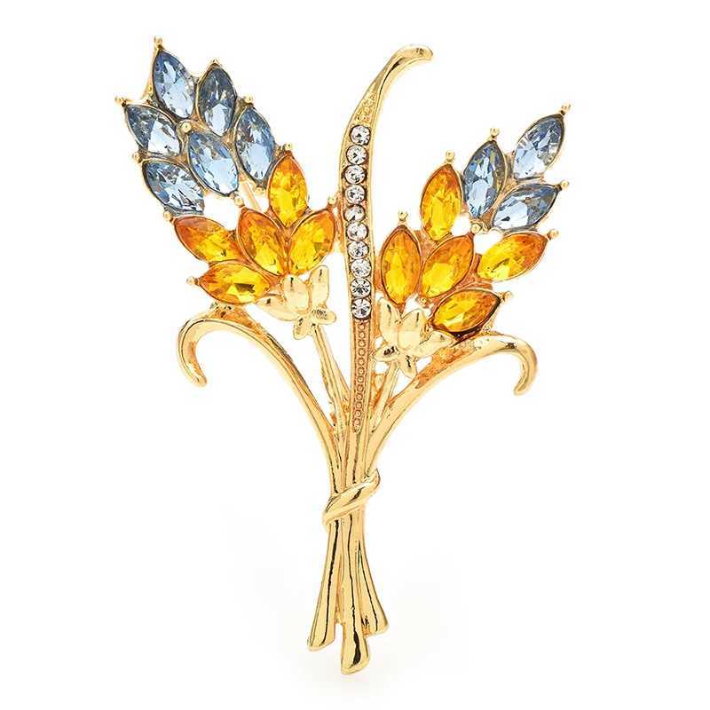 Wulibaby Beautiful Wheat Designs Brooches Pins Crystal Charming Flowers Plants Casual Party Brooch Fashion Jewelry Gifts J251125