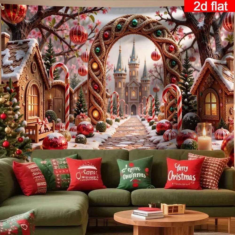 VIKAMA Christmas Wreath Archway Castle Gingerbread House Living Room Feature Wall Decor Holiday Party Room DecorM251125
