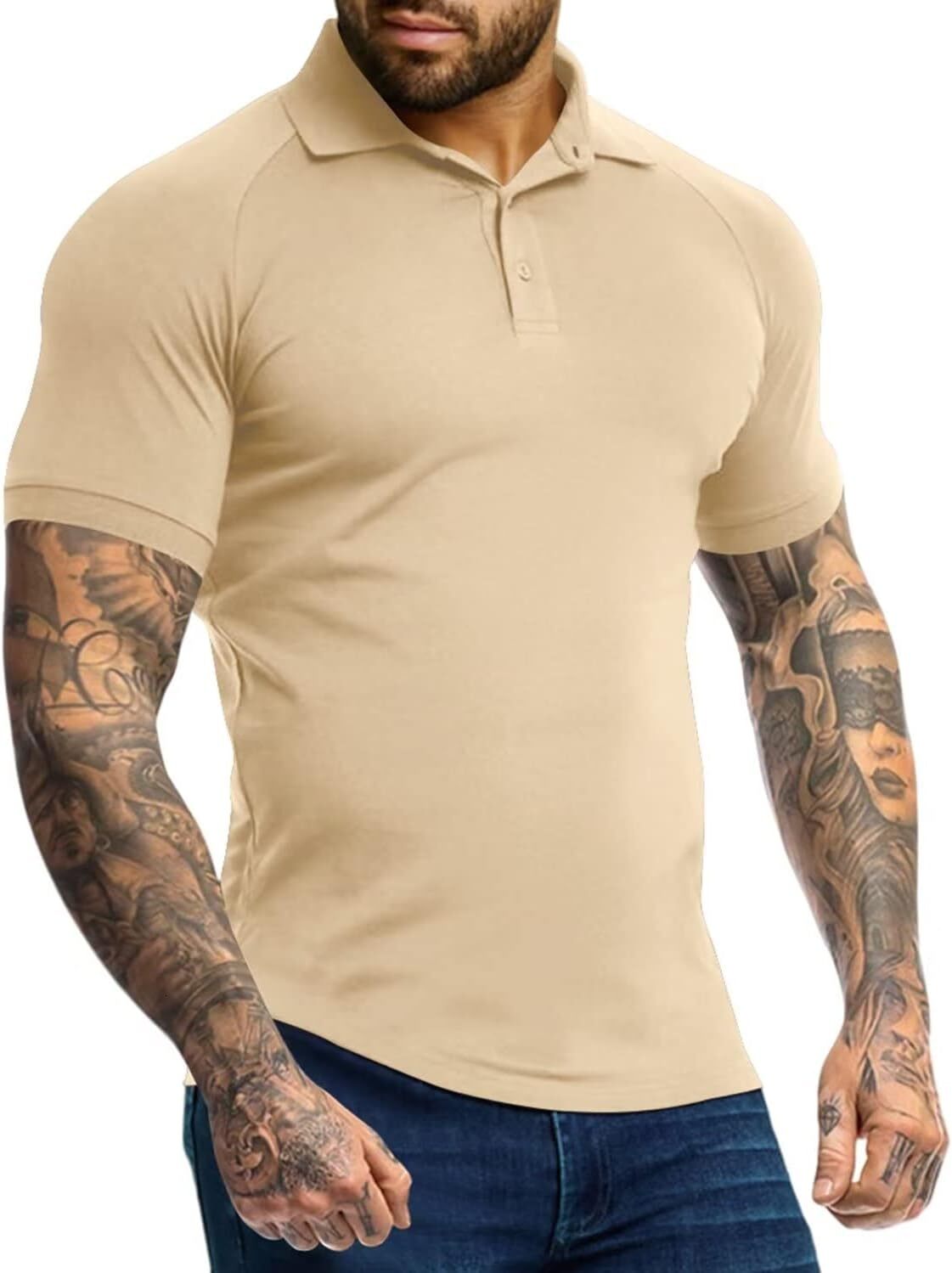 Mens Polo shirt Men's Polo Shirts Short Sleeve Golf Shirts Casual Polo Muscle Athletic Fit Stretch Workout Collared Casual tops summer clothes Sh