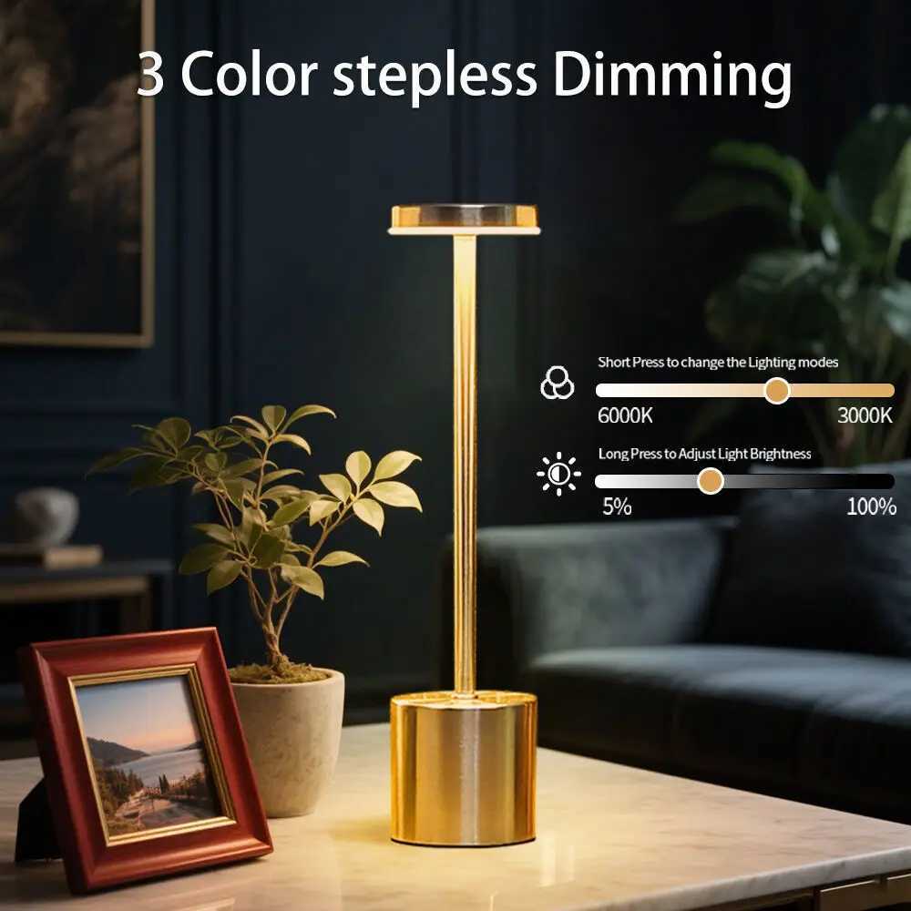 Classic Table Lamp USB Rechargeable Night Light Stepless Dimming Touch Desk Lamp 3 Colors Bedside Lamp Bar Hotel DecorationM251125