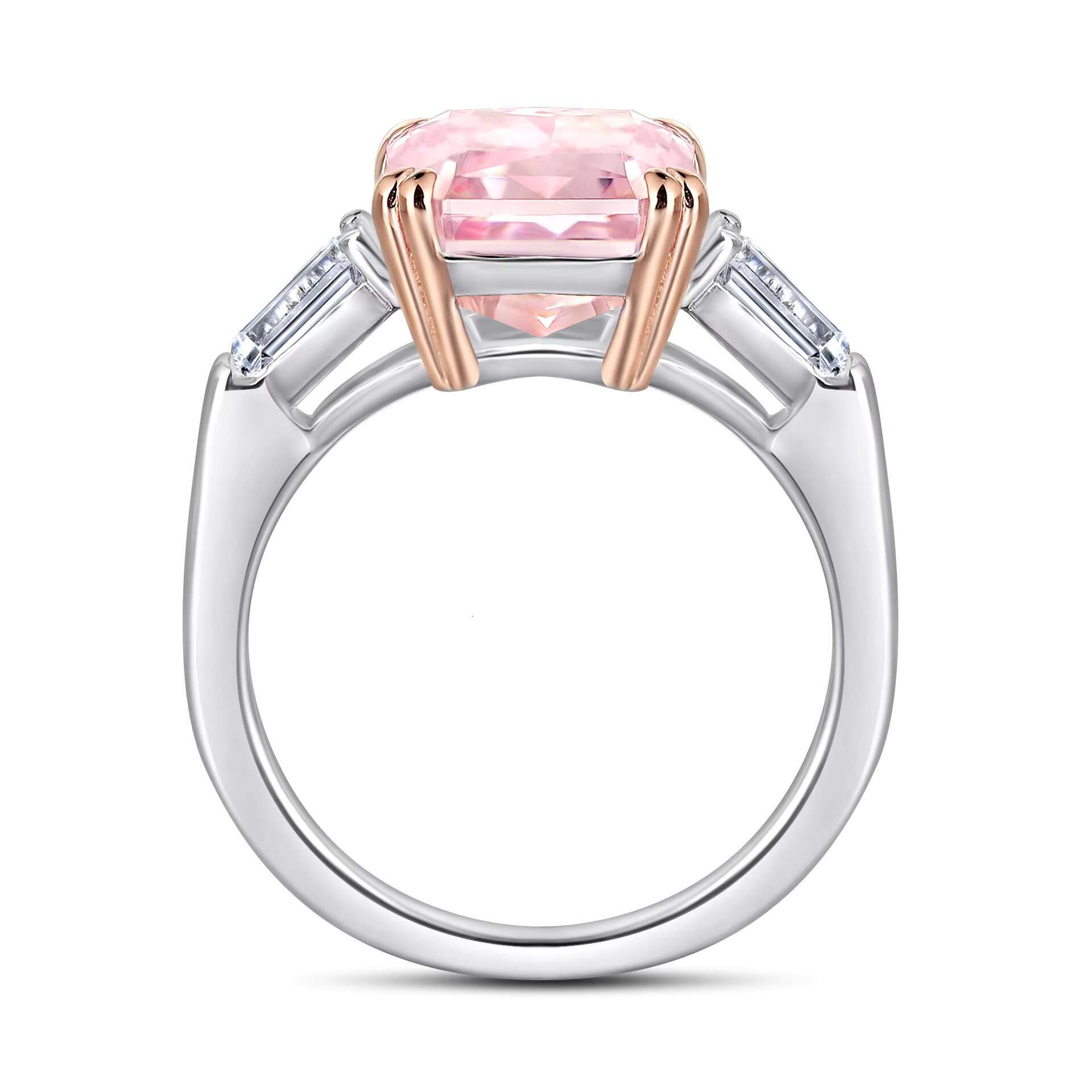 Three-Stone Wedding Ring Pink Color Radiant Cut 4ct VVS Moissanite Ring S925 Sterling Silver Fine Jewelry Rings