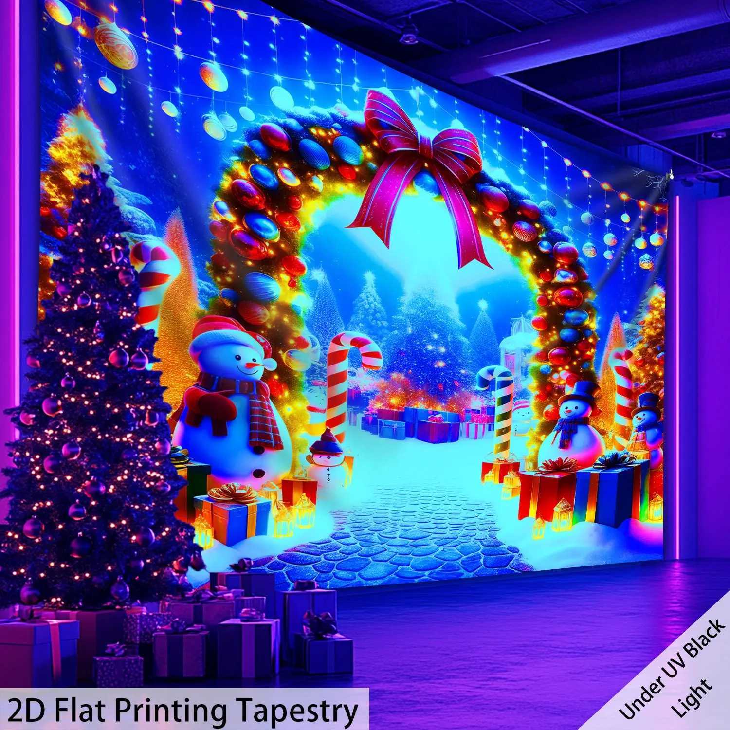 VIKAMA Christmas Tapestry Archway Snowman Colorful Ball Living Room Party Backdrop Wall Hanging Room DecorM251125