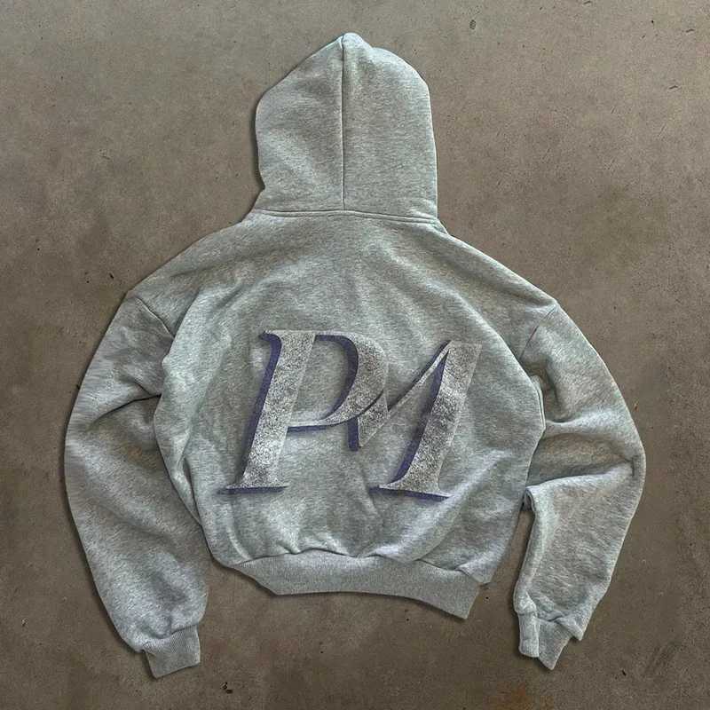 Y2K retro mens automatic hooded sweatshirt with personalized printed pattern street style hooded sweatshirt with open collar and long sleeves M250425