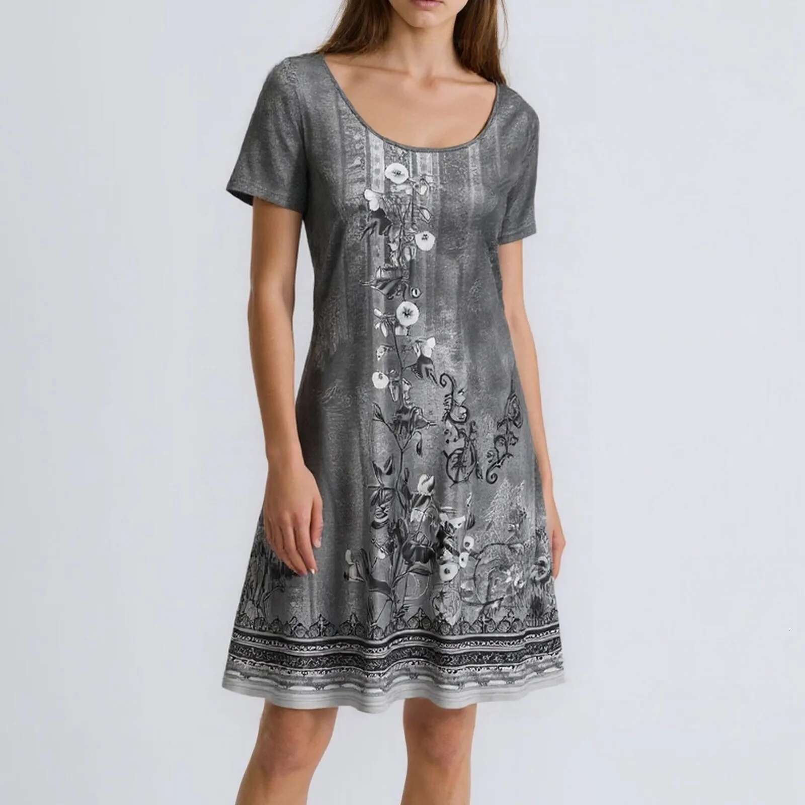 Dongdumaoyi Women S Short Sleeve Crew Neck Dress Bohemian Floral Summer Fitted Dresses For Knee Length Beach