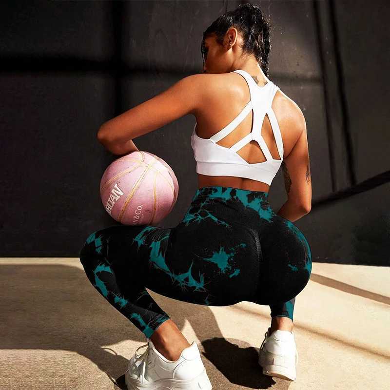 Tie dye sports seamless womens long legs high waist gym long legs yoga pantsC250425