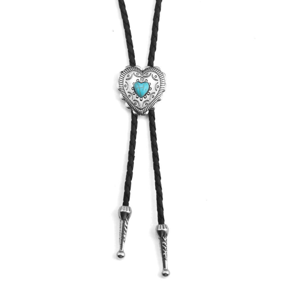 Punk denim bolo tie fashion personality love blue turquoise leather rope sweater chain alloy pendant
