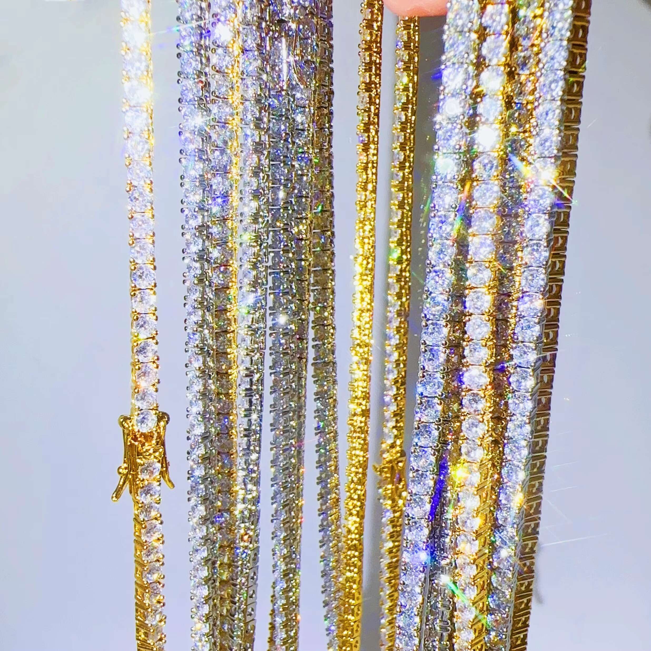 Ready to Ship 3mm AAAAA+ Moissanite Diamond Tennis Chains Hip Hop Jewelry Custom Iced Out Brass 16K Necklace