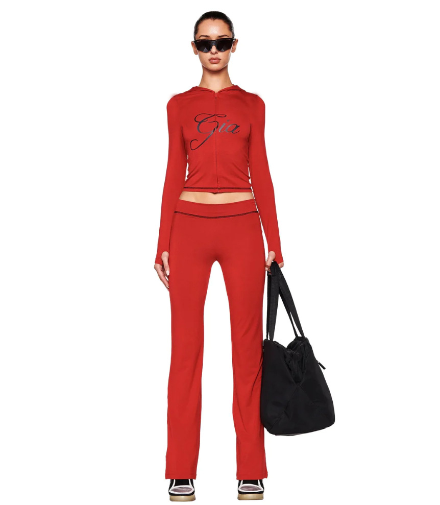 Women's Pants Front Shoulder Slim Fit Letter Printed Open Thread Design Hooded Zipper Short Jacket Set