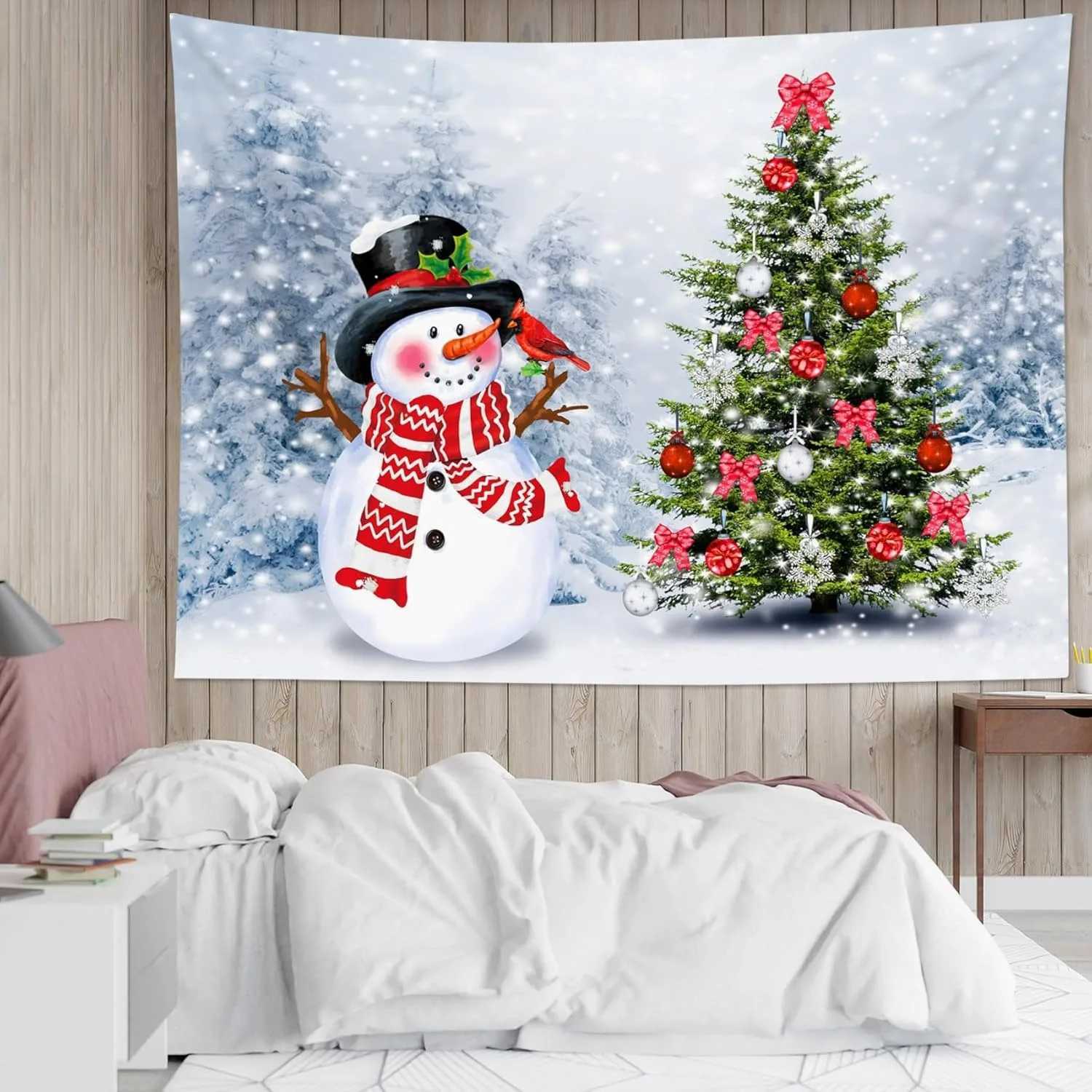 1pcs Christmas Snowman Print Tapestry Multi Size Living Room Wall Background Fabric Decoration Machine Washable Space PendantM251125