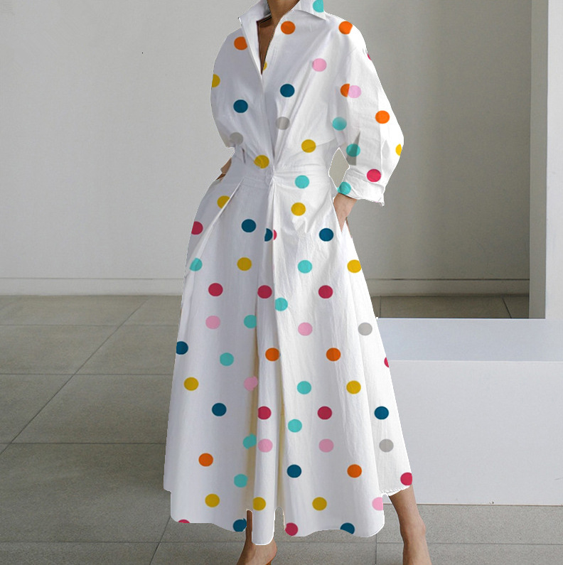 2023 Autumn New Fashion Long Sleeve V-Neck Printed Dress for Women