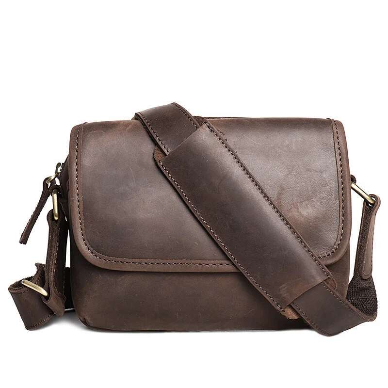 LUOKIR Vintage Crazy Horse Leather Retro Men's Genuine Cowhide Shoulder Women's Crossbody Ipad Small Square Bag