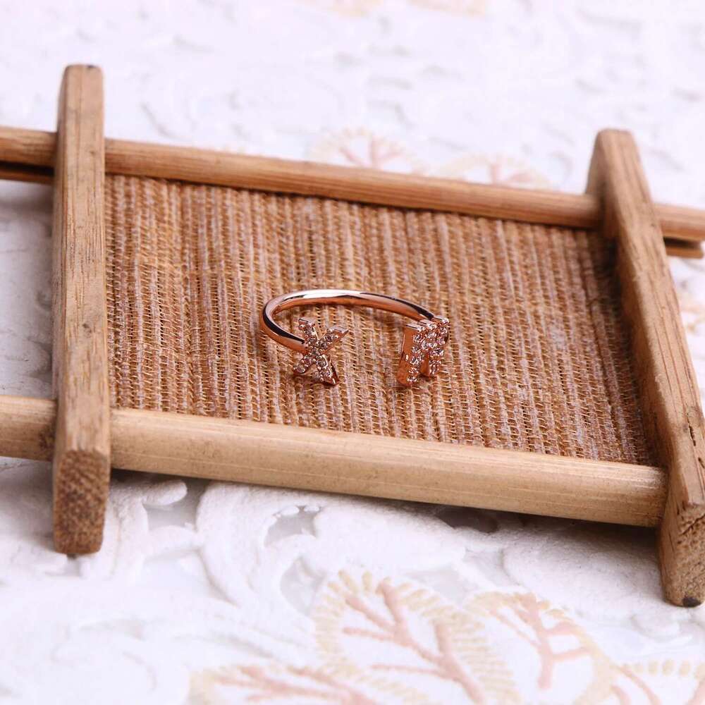 DOREMI Open Custom Letter Iced Out Zircon Stone Geometric letters fashion Ring Women Handmade Jewelry For Gifts