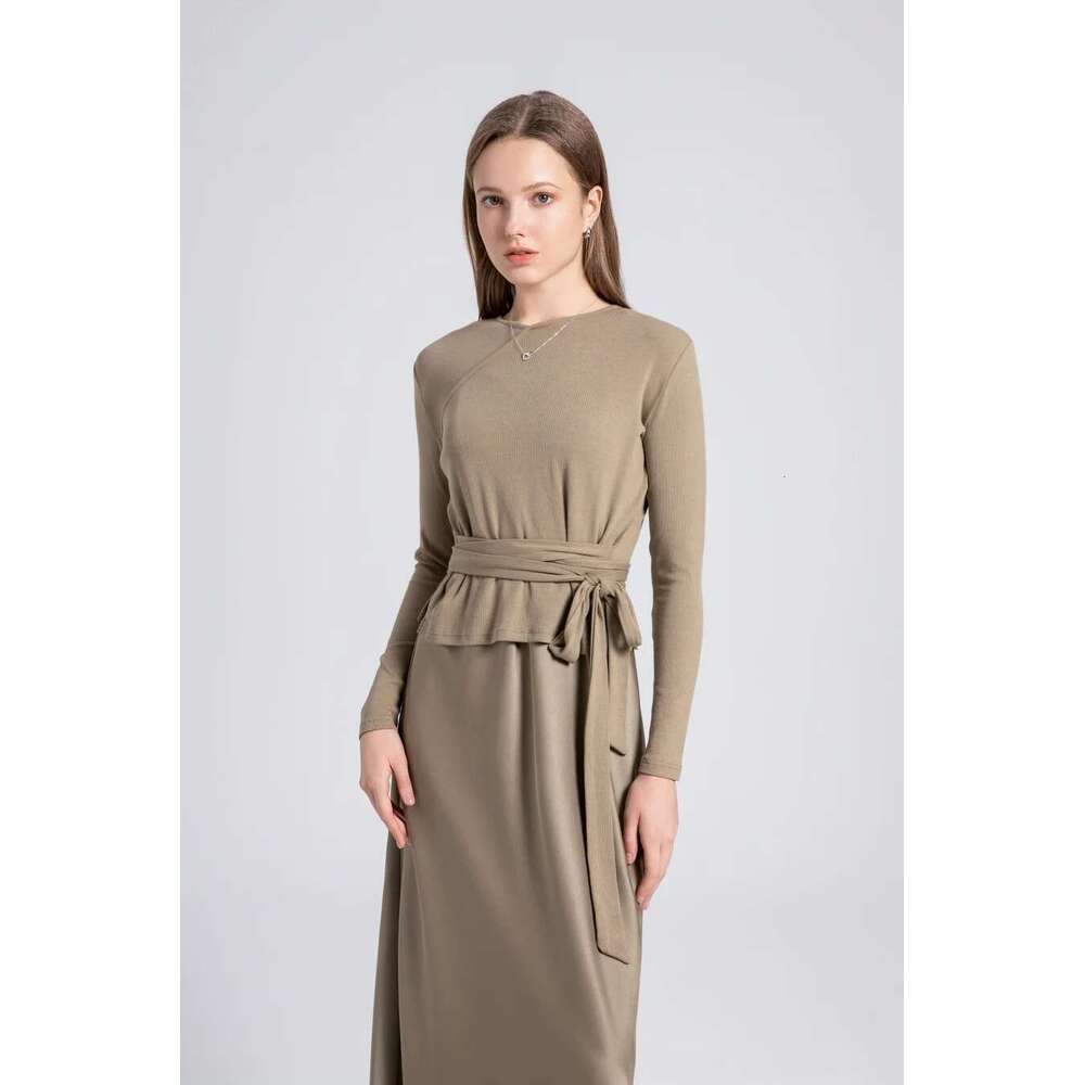 AS 2024 Woman Clothes Thicken Ribbing Closed-Fit Wrap Tops + Satin Adjustable Straps Dress (Ship Out In 1 Day)