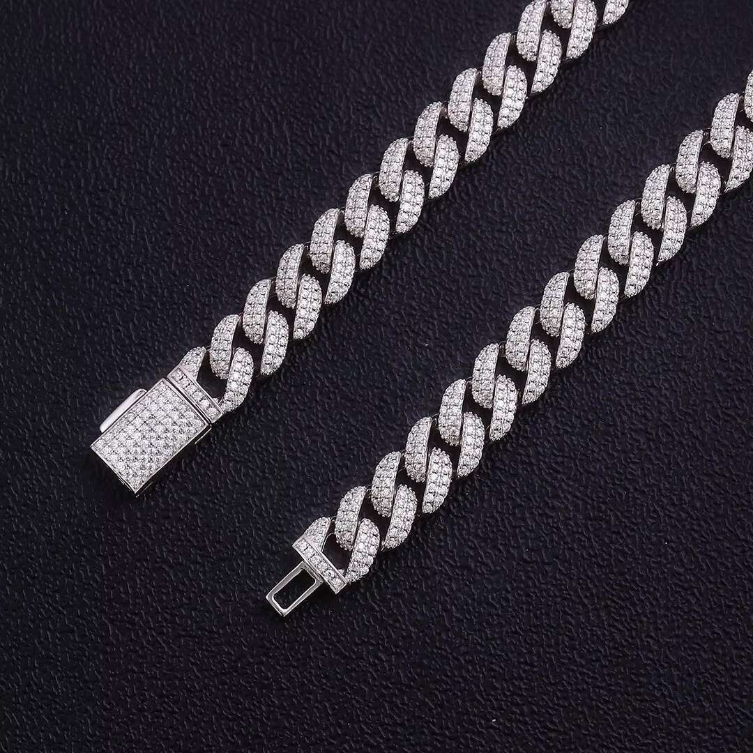 Hip Hop Jewelry Mens Necklace10MM 16 Inch Solid 925 Silver Sterling DEF Moissanite Diamond Cuban Chains Necklace for Boyfriends