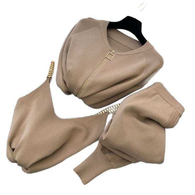 2025 Spring and Autumn New Knitted Set Womens Fashion Casual Cardigan Vest Pants Three Piece Set Business Affairs Temperament New Arrival New Product