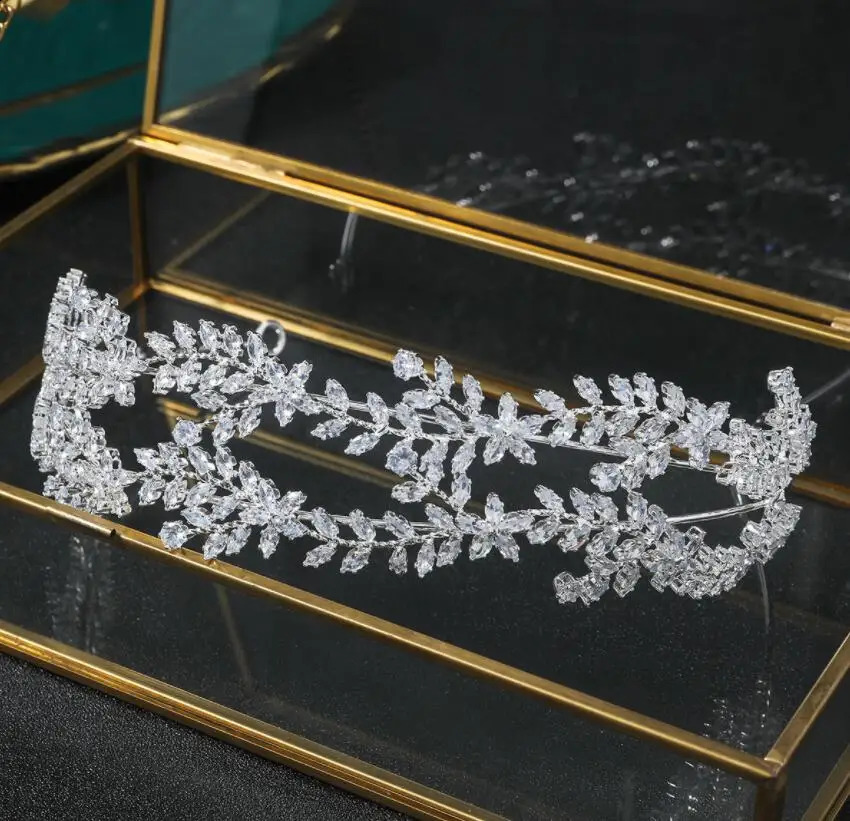 Bridal Headband For Wedding Headpieces Cubic Zirconia CZ Bride Tiaras Crowns For Women Party Prom Hair Jewelry Headdress 250420