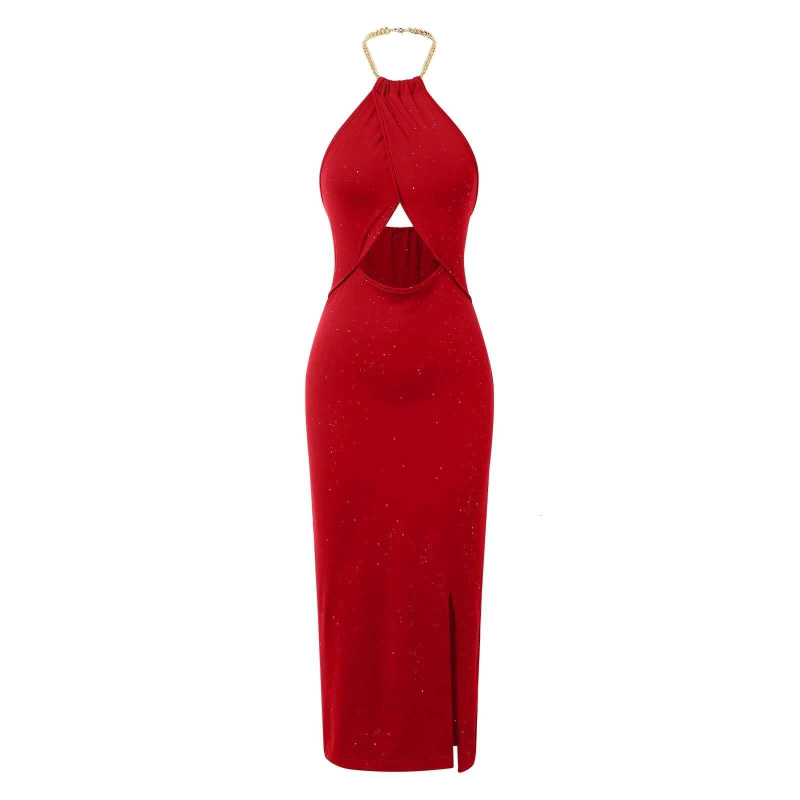 Dongdumaoyi Summer Women Hollow Out Sexy Party Dress Sleeveless Halter Patchwork Sheath Holiday Fashion Chic Ladies