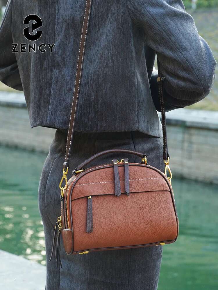 Zency Dark Blue Fashion Genuine Leather Crossbody Shoulder Bagwith Two Long Straps Women Multi-Pockets Handbag For Commuters