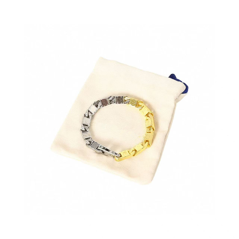 25FW French design luxury jewelry men's gold and silver splicing titanium steel bracelet engraved letters fashionable men's and women's necklace accessories