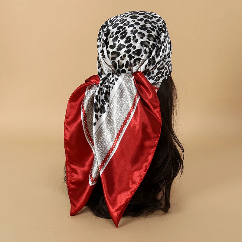 2025 Fashion Leopard Print Hijab 90cm Silk Scarf Scarves Women Shawl Wrap Muffler 250424
