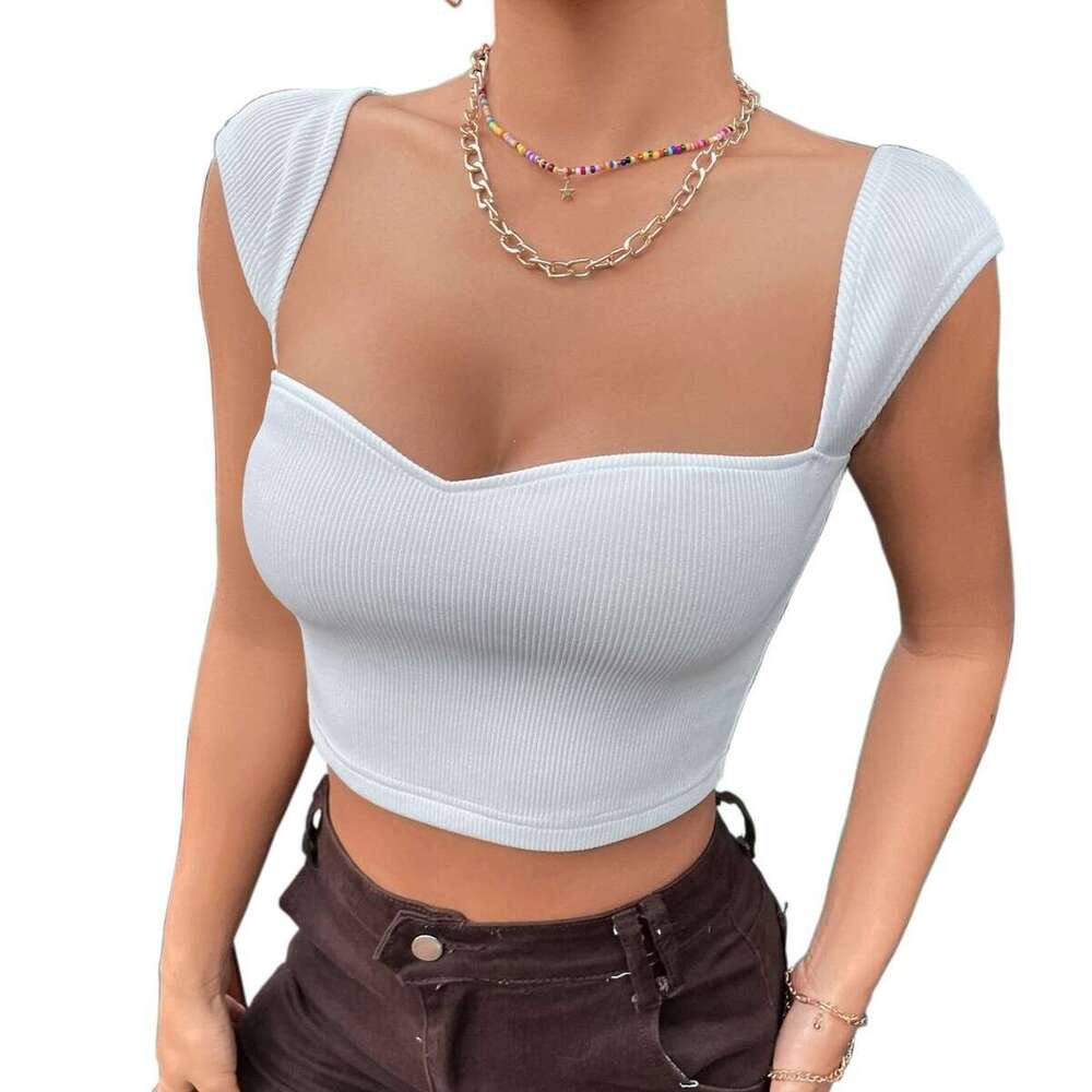 European and American women's Instagram style slim fit square neck ultra short sleeveless T-shirt vest top 2025 new casual versatile fashion clot