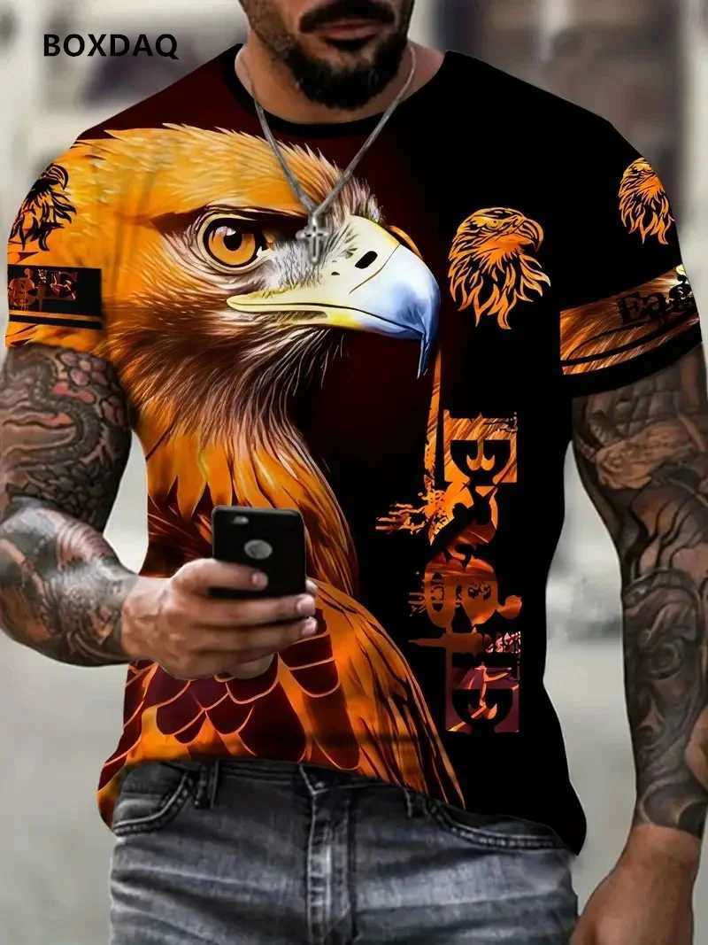 Fashion Eagle Mens T-shirt Loose O-neck Casual Top Short Sleeve 3D Animal Printed Street T-shirt 6XL Large Breathable T-shirt W250425