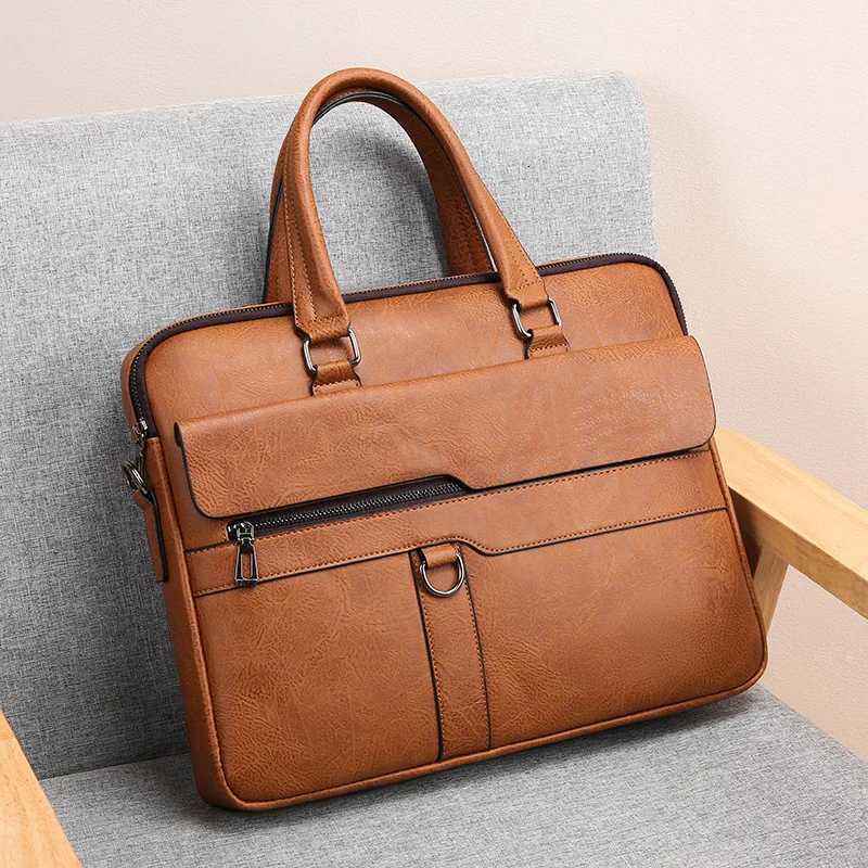 Luxury Business Briefcase Male High-quality Crazy Horse Leather Crossbody Shoulder Bag Men Laptop Bag Man Handbag BriefcasesT251125