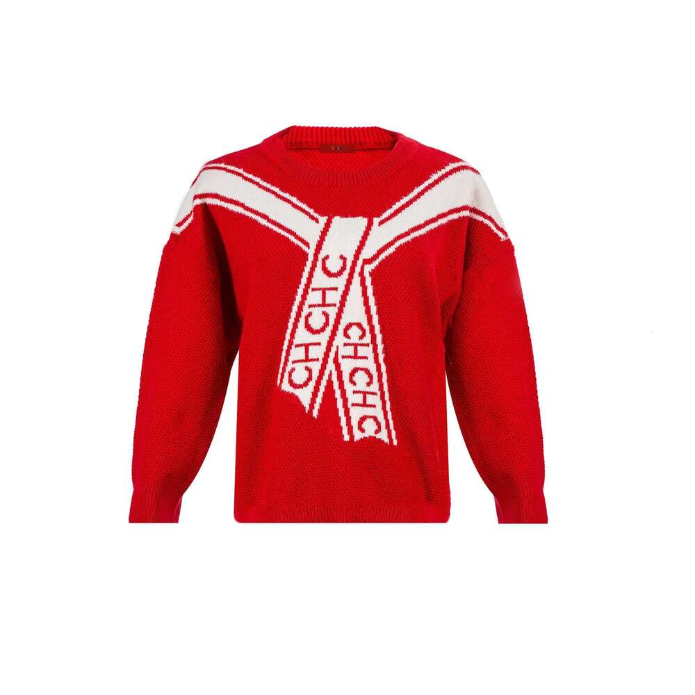CHCH Casual Knitted Contrast Pullovers Women Loose Red Long Sleeve Sweaters 2024 Autumn New Lady Cozy All-Match Knitwear
