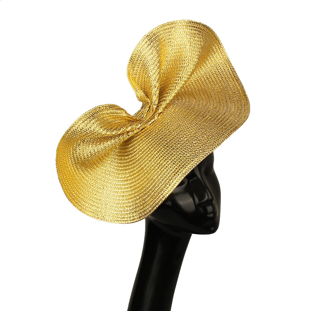 Glitter Gold Fascinator Lady Fascinator Hats Summer Wedding Big Millinery Vintage Elegant Ladies Fedora Church Bridal Headdress 250424
