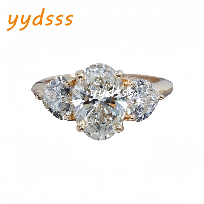Jewelry Classic Three Ston 2.5Carat Oval-Heart Shape IGI Certified Lab Grown Diamond Womens Antique Jewelry 18K Yellow Real Gold Engagement Ring For H