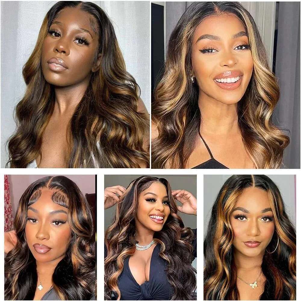 Glueless Ombre Highlight Synthetic Pre Plucked With Baby Hair Body Wave 13X4 HD Lace Front Wigs For Black Women