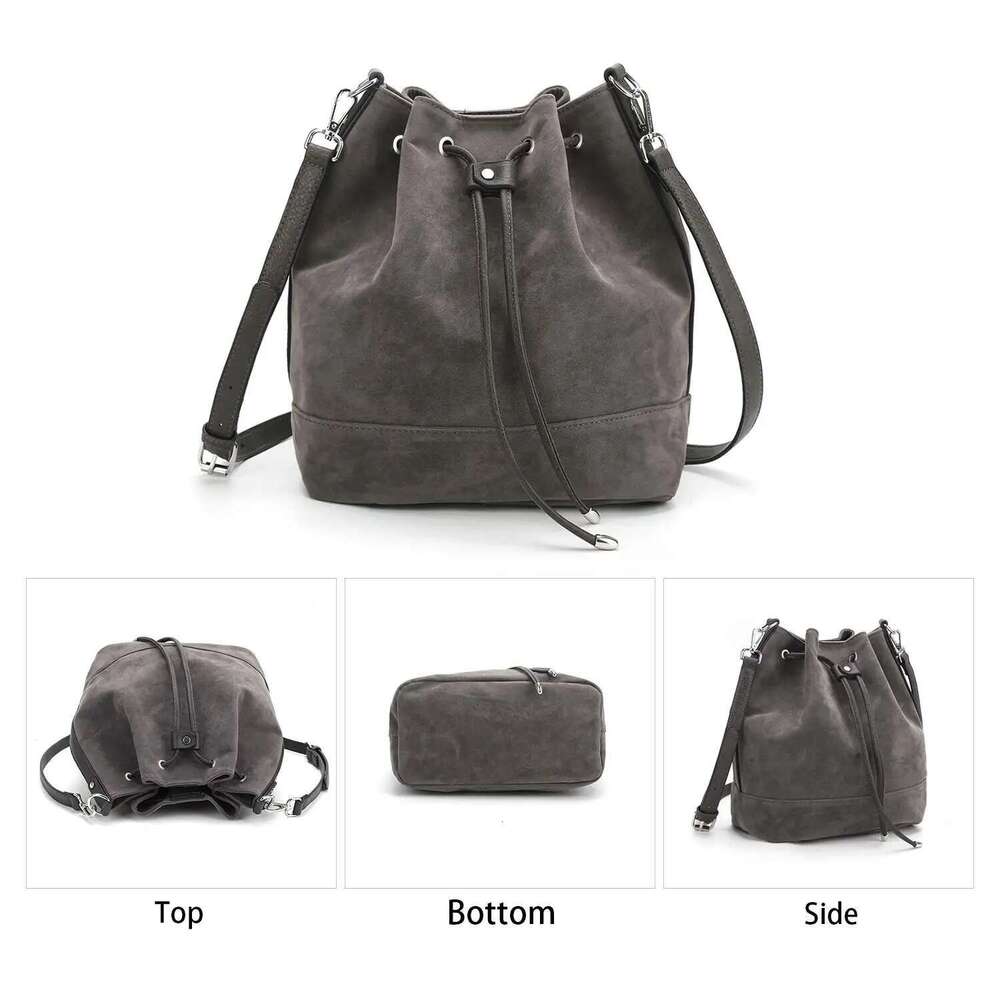 Designer Bag AFKOMST Leather Bucket Bags Drawstring Crossbody Purse For Women Medium Tote And Hobo Handbags With 2 Shouder Straps
