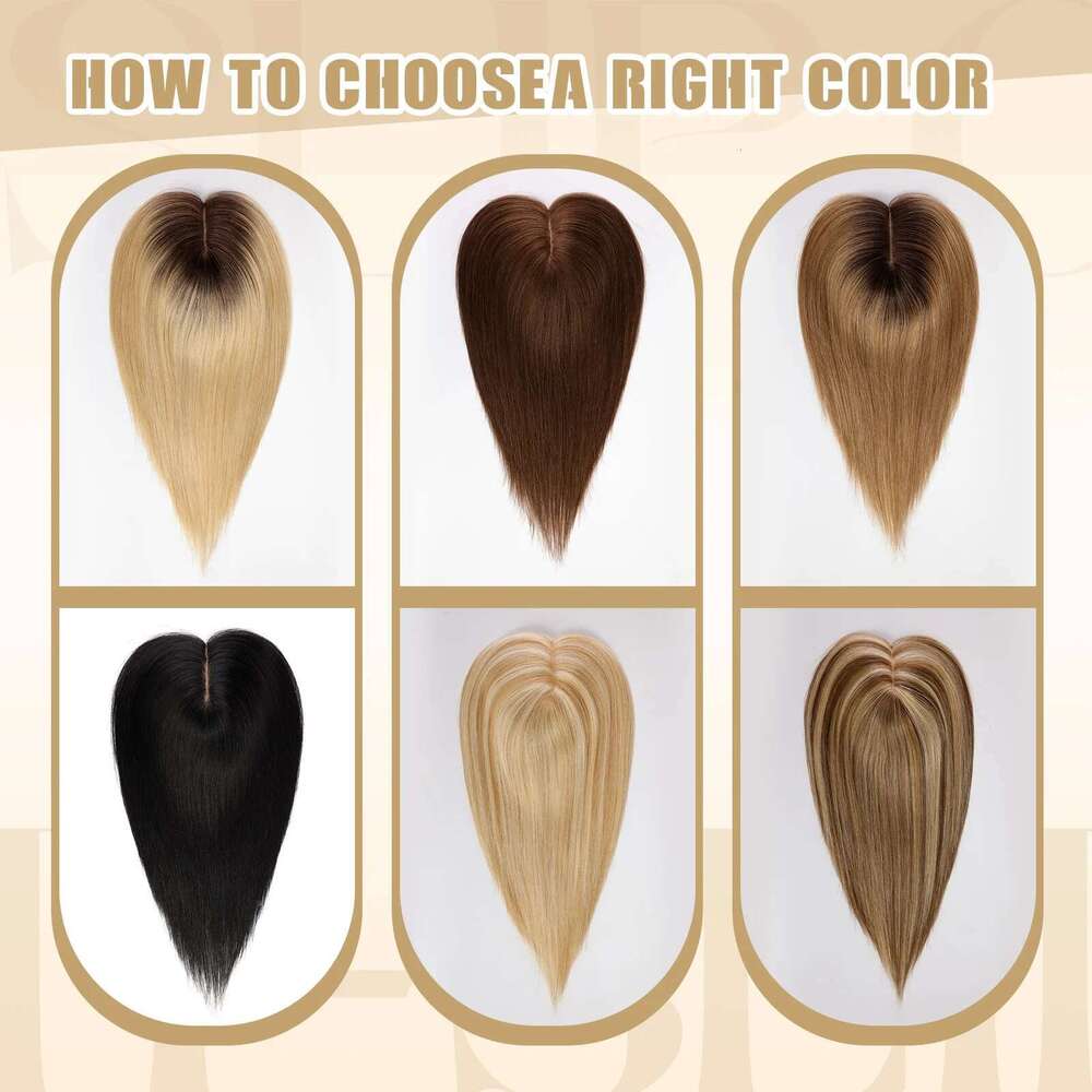Blonde Gray Brown For Women 100% Remy Human Hairpieces Silk Base Clips In Hair Straight 12Inches Toppers