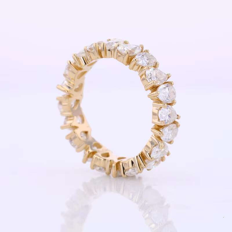 Shinny 14 k Yellow Gold Full Setting Pear Shape Moissanite Eternity Ring