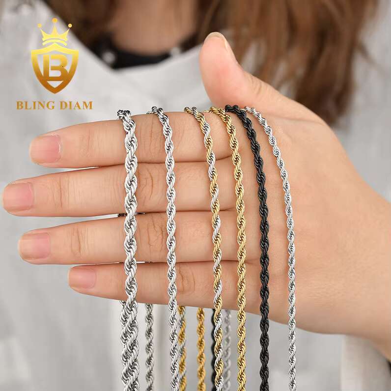 18k Gold Plated 2mm 2.5mm 3mm 4mm 5mm Stainless Steel Twisted Rope Chain for Men and Women Rope Gold Chain