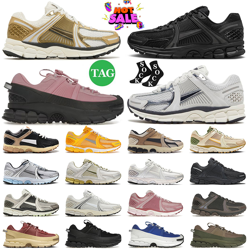 Designer Vomero 5 Metallic Gold Running Shoes 2025 Top Fashion Triple Black Photon Dust Yellow Ochre Platinum Tint Vomeros Mens Women Trainers Sneakers Size 36-45