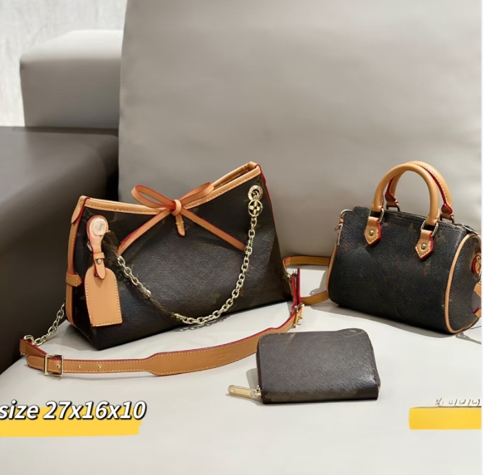 2025 designer three bag set crossbody bag backpack wallet flower wallet single shoulder armpit bag 10A