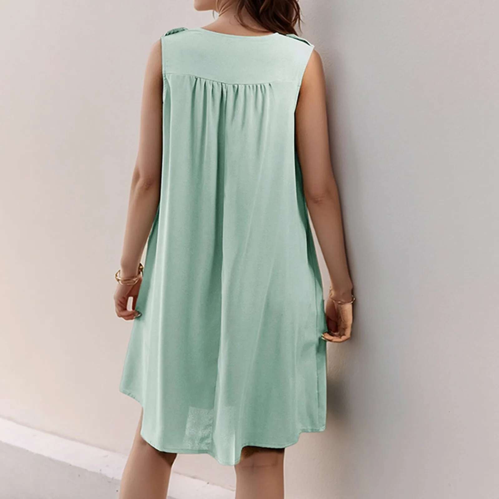 Dongdumaoyi O Neck Front Button Dress Trend Sexy Elegant Chic Dresses Loose Solid Color Sleeveless Women