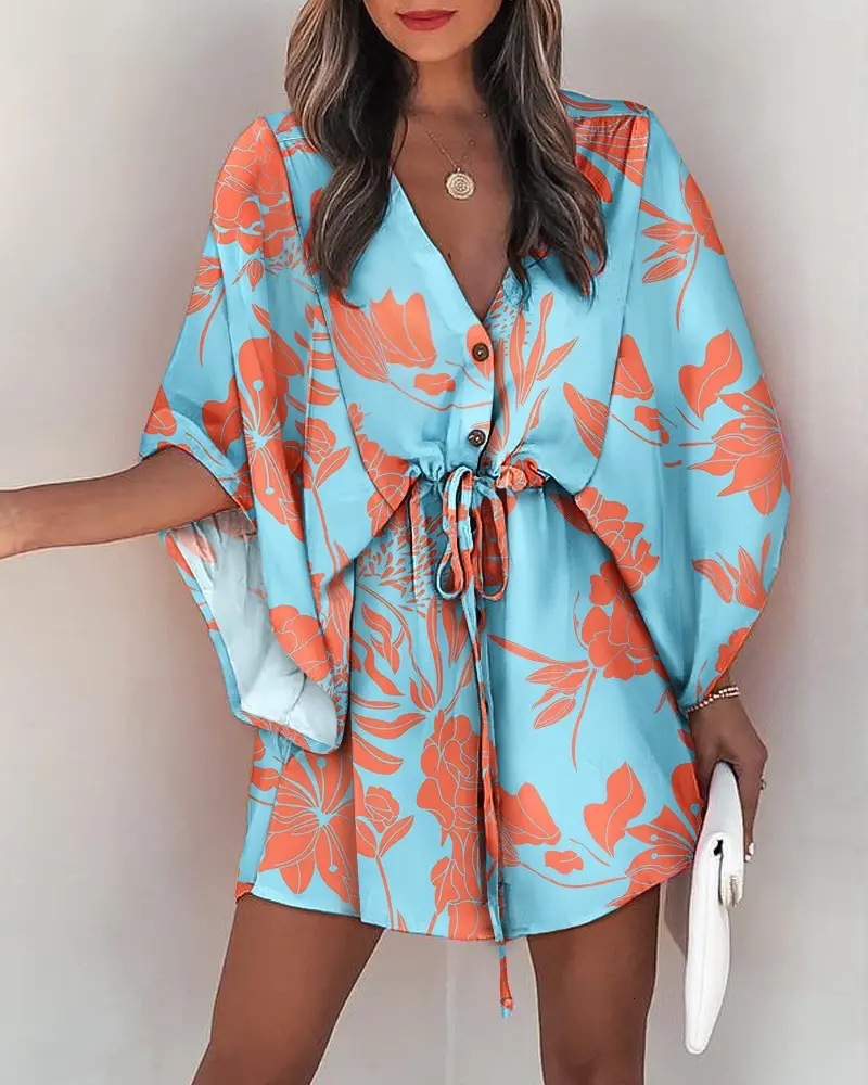 Summer Feifei sleeve V-neck lace up casual holiday dress women