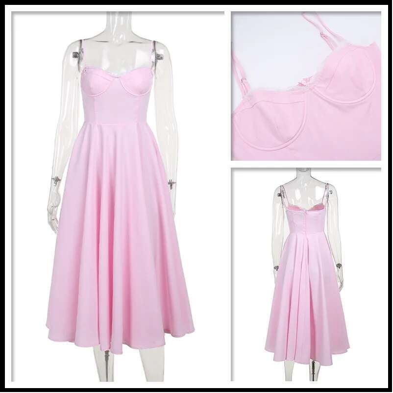 Dongdumaoyi Townlike Strapless Elegant A Line Midi Long Dress Women Spaghetti Strap Spring Summer Backless Sexy Party Dresses