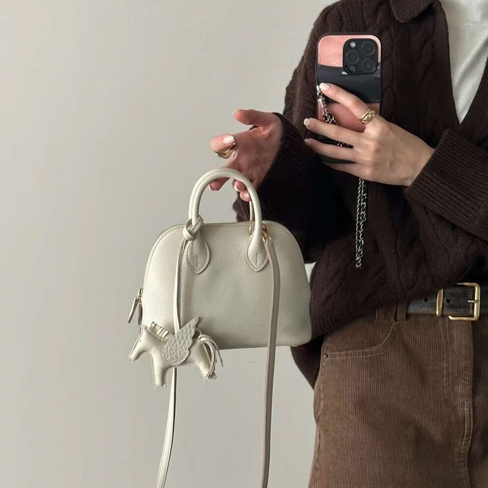 Bolide Half Wax Line High end Head Layer Cowhide Mini Bowling Shell Women's One Shoulder Handheld Crossbody Bag