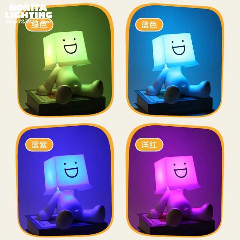 Cute Little Man Sitting Table Lamp - RGB Dimmable LED Desk Light USB Rechargeable Expressions Night Light for Desktop DecorM251125