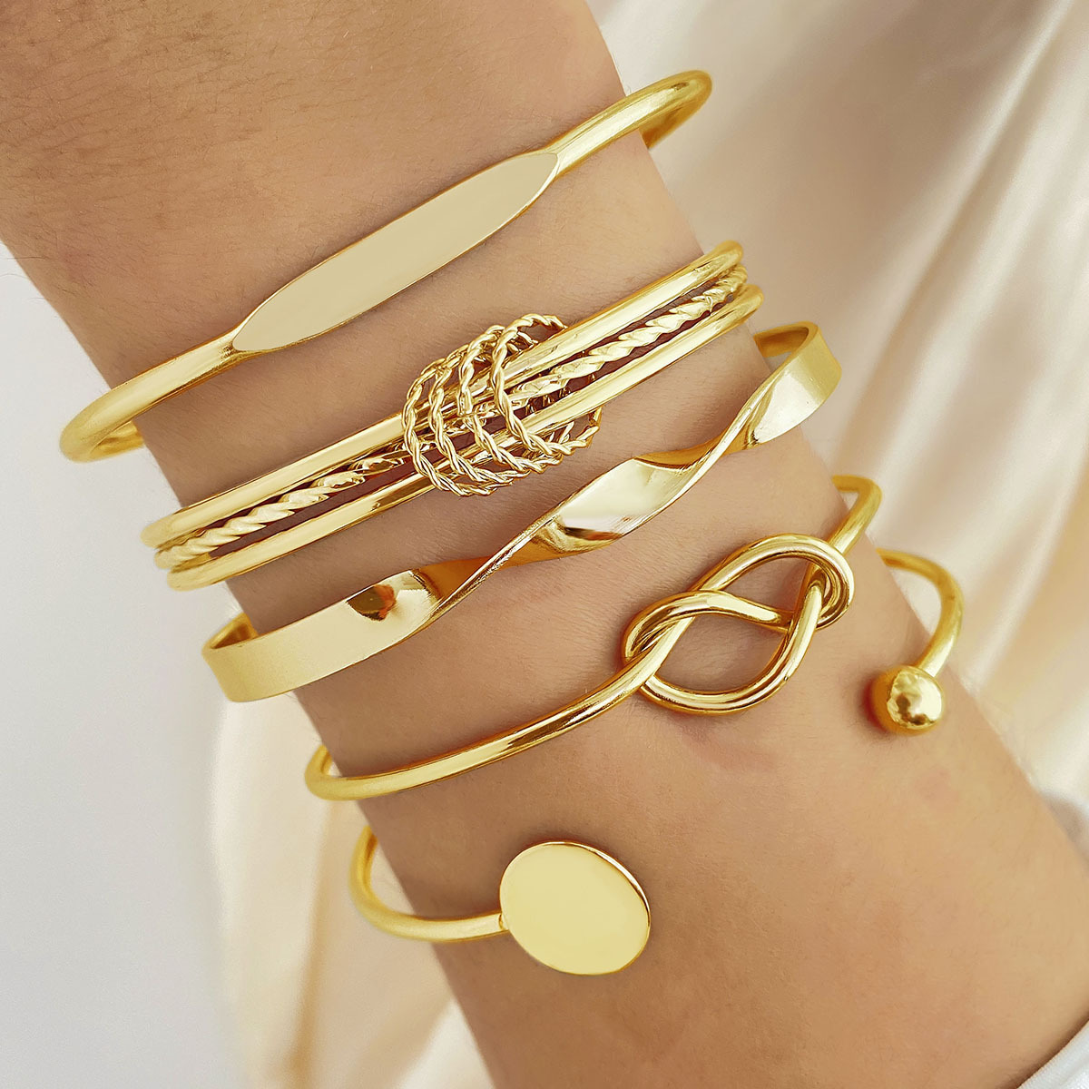 5PCS Set Punk Trendy Multilayer Bangles for Women Elegant Delicate Knots Gold Color Fashion Bangles Jewelry Party Jewelry Set designer bracelet women  - view 6